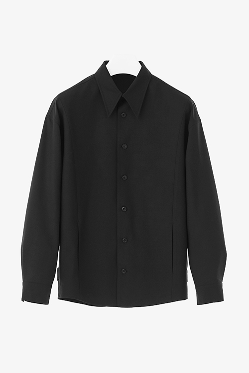 울 오버핏 라인셔츠 자켓 (블랙)
